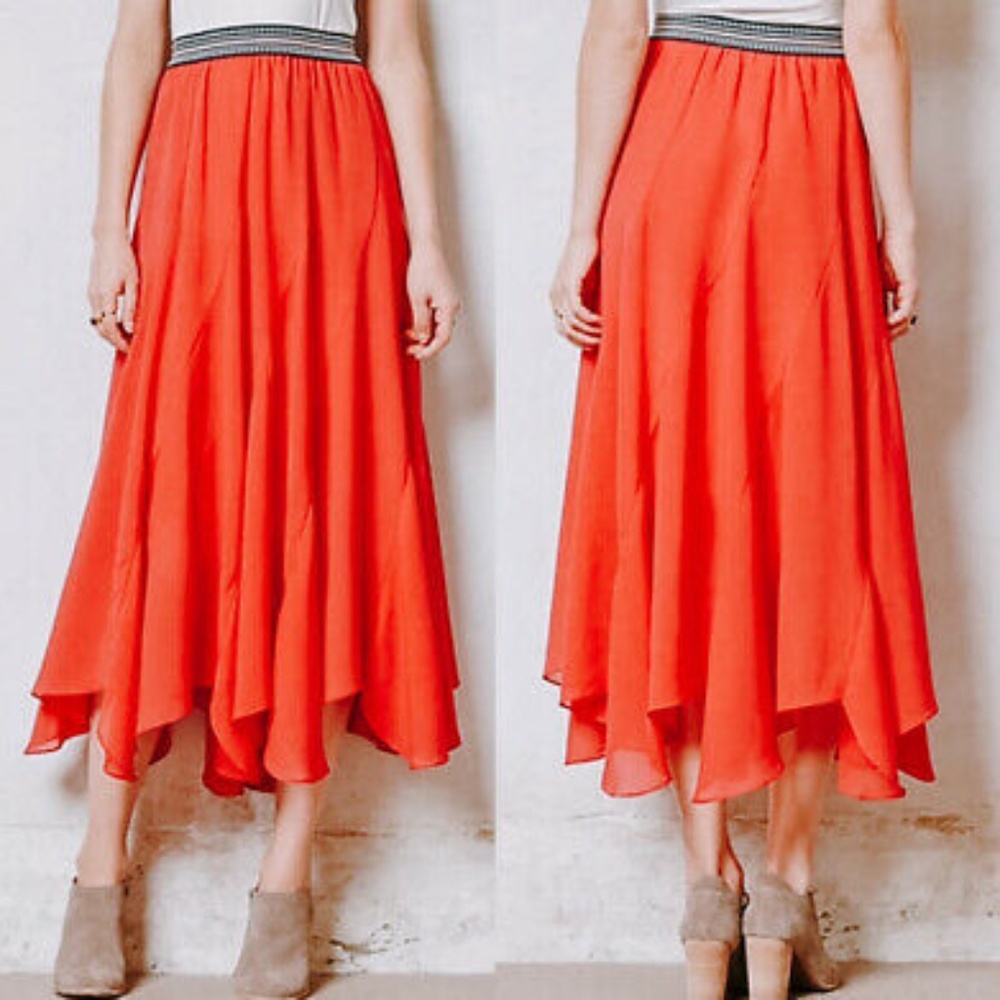 Anthropologie Vanessa Virginia Orange Colima Midi Skirt XS (worn once)